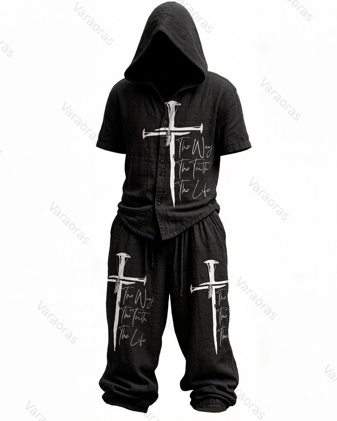 Men's Summer Fashion Embroidered Hooded Top and Pants Two-Piece Set 8801