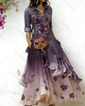 Women's elegant floral embroidered irregular ruffled linen patchwork dress 6997