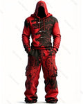 Men's Fashion Viking Contrast Color Wolf Embroidered Hoodie & Pants Two-Piece Set 7264