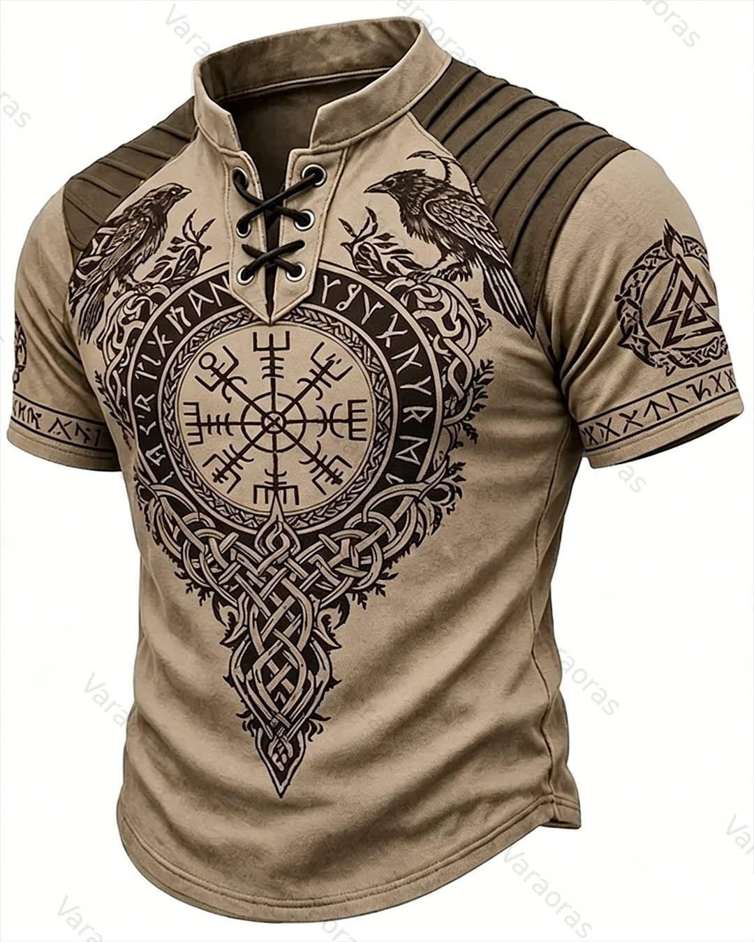 Men's Viking Print Short-Sleeve Henley T-Shirt 7386