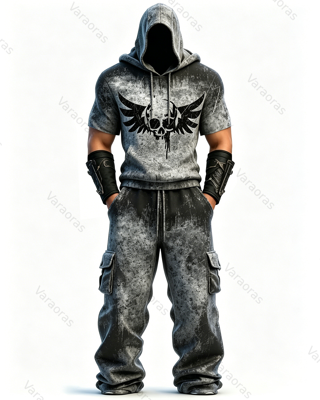 Men's Fashion Gradient Skull Embroidered Hoodie & Pants Two-Piece Set 1008