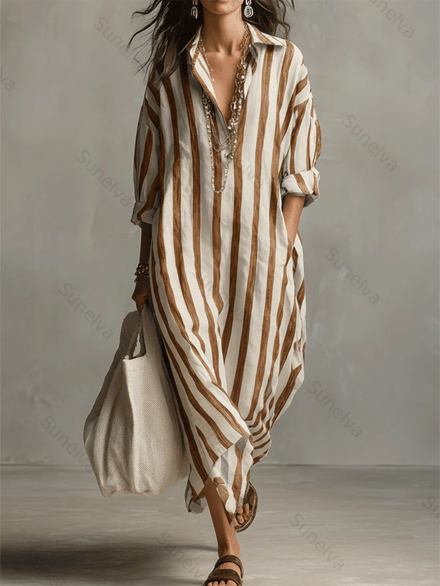 Casual And Cozy Striped Linen-cotton Dress 587b