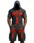 Men's Viking Contrast Color Cross Embroidered Short-Sleeve Hoodie & Shorts Two-Piece Set 1765