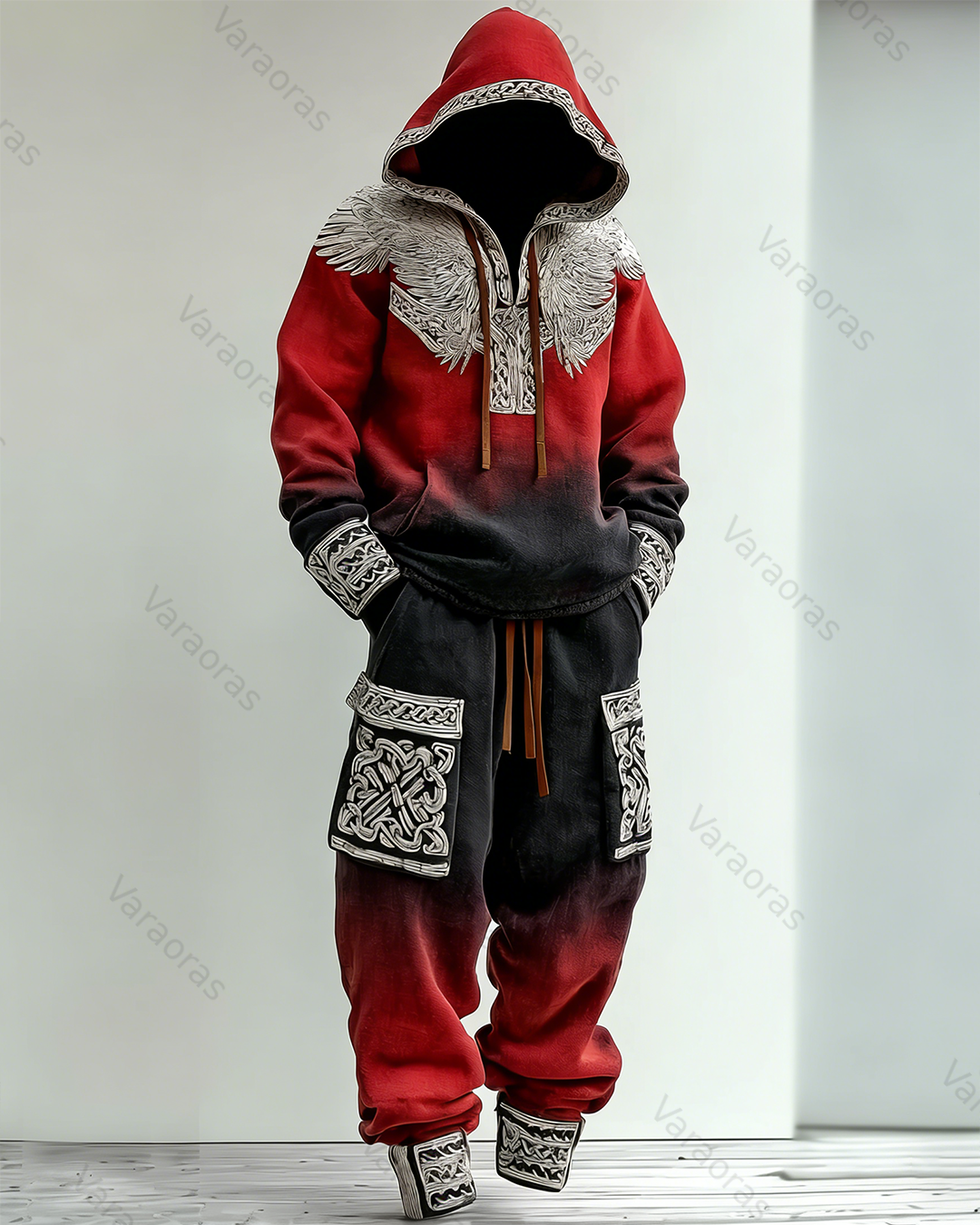 Men's Fashion Viking Linen Hoodie and Pants Two-Piece Set 2951