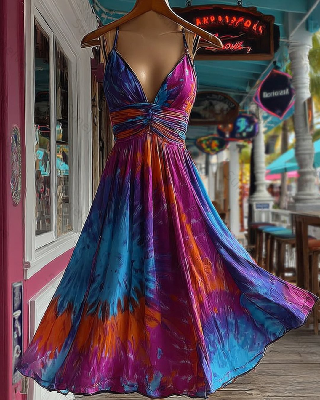Women's Summer Vacation Fashionable and Elegant Irregular Tie-Dye Mini dress 2289