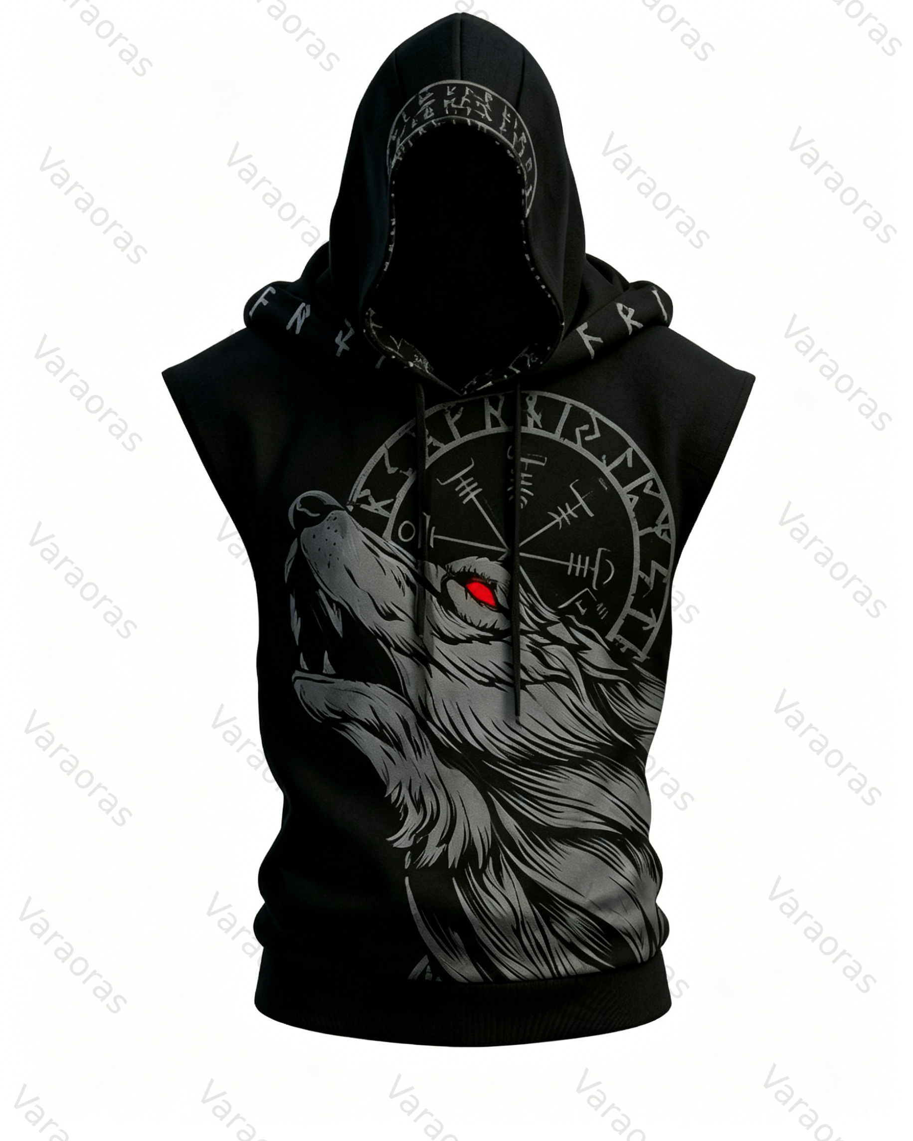 Men's Viking-Style Color-Block Embroidered Hooded Sleeveless Top and Pants Two-Piece Set 3338